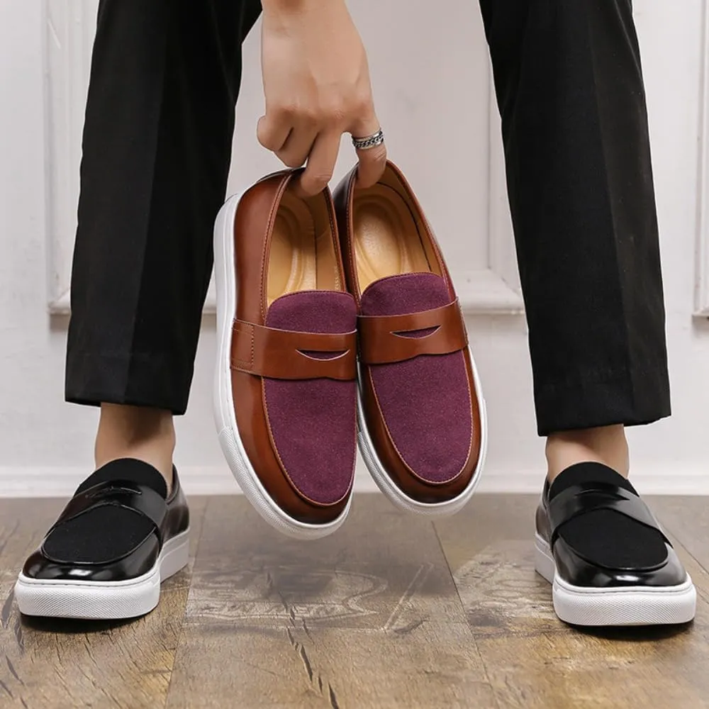 Men's Suede & Patent Leather Loafers - Lightweight Casual Sneakers with Sport Rubber Sole for Business, Office & Travel
