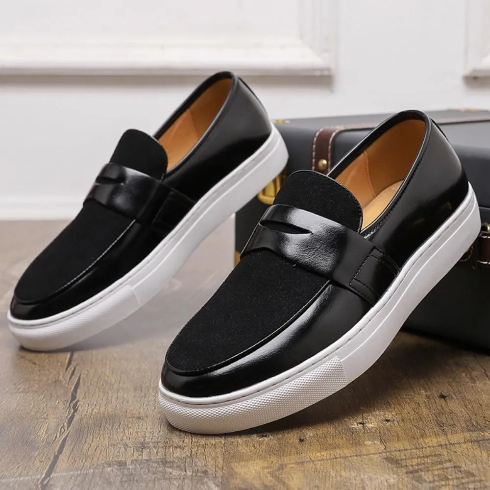 Men's Suede & Patent Leather Loafers - Lightweight Casual Sneakers with Sport Rubber Sole for Business, Office & Travel