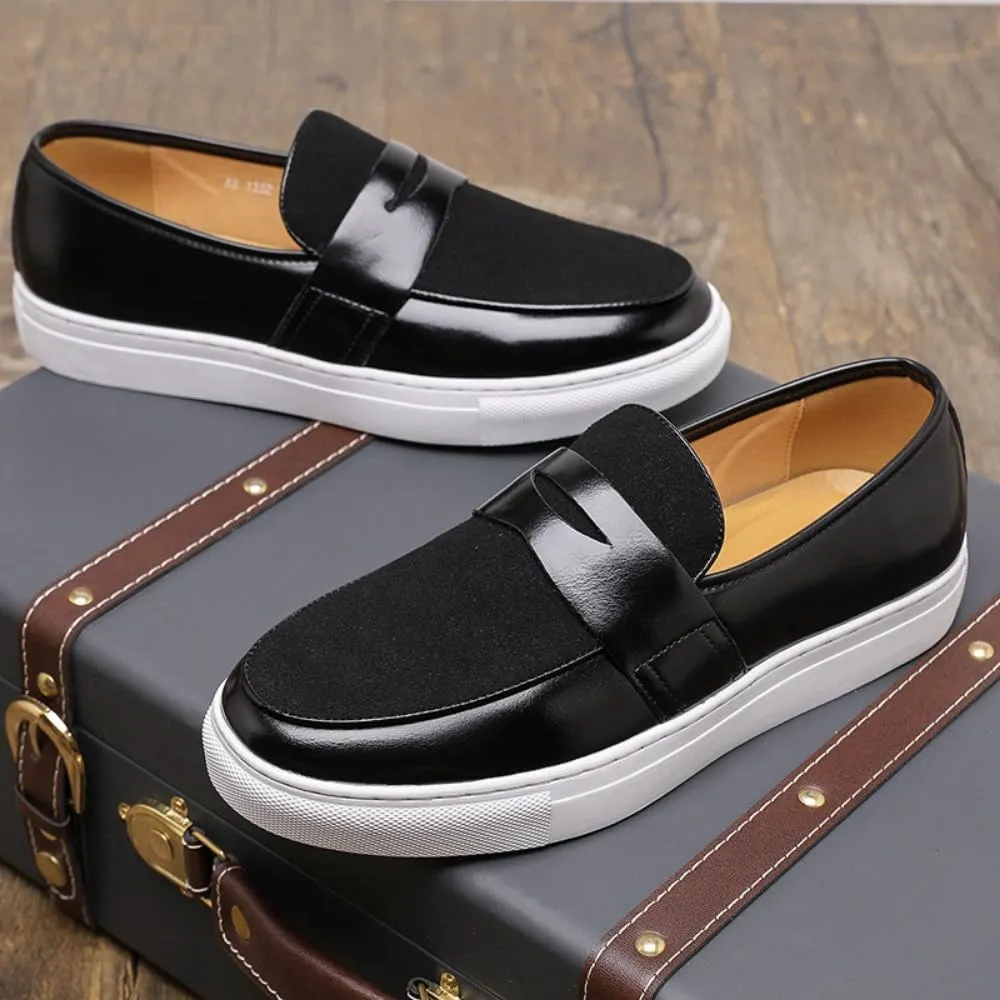 Men's Suede & Patent Leather Loafers - Lightweight Casual Sneakers with Sport Rubber Sole for Business, Office & Travel