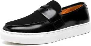 Men's Suede & Patent Leather Loafers - Lightweight Casual Sneakers with Sport Rubber Sole for Business, Office & Travel