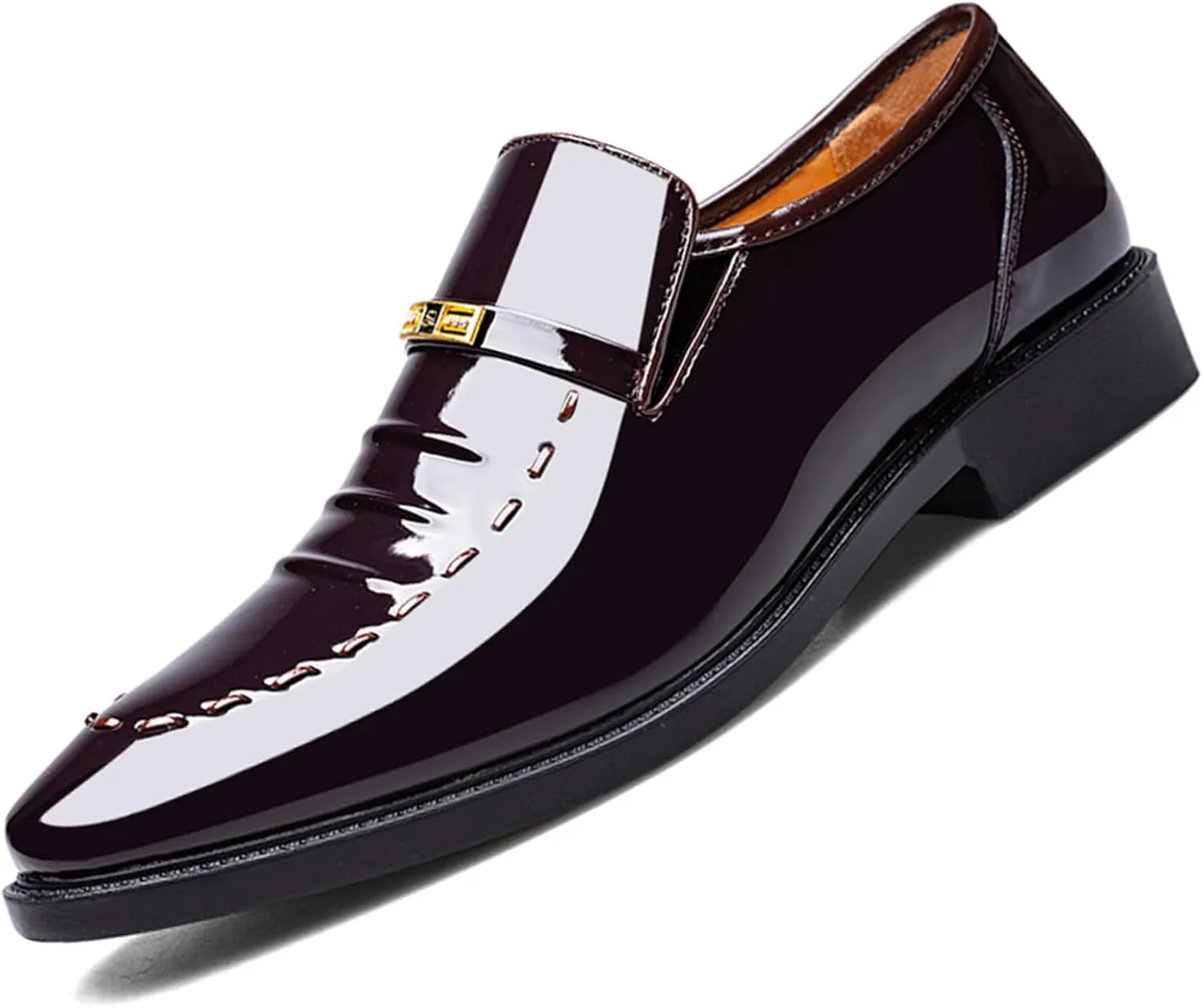Men's Vintage High Gloss Slip On Dress Loafer Shoes Formal Business Pointed Toe Patent Leather Loafers