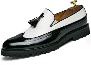 Men's Vintage Leather Wingtip Tassel Brogue Slip-On Dress Loafers Fashion Low-Top Breathable Smoking Formal Shoes Comfort Non-Slip Business Wedding Party Shoes