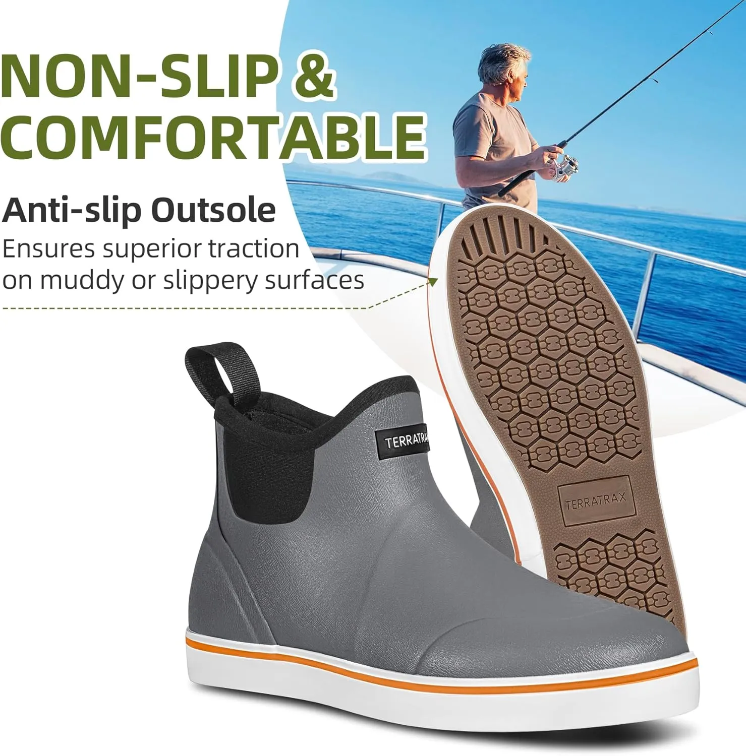 Men's Waterproof Deck Rain Boots - Anti-Slip Rubber Ankle Boots for men, ideal for Fishing and Boating, All-Season