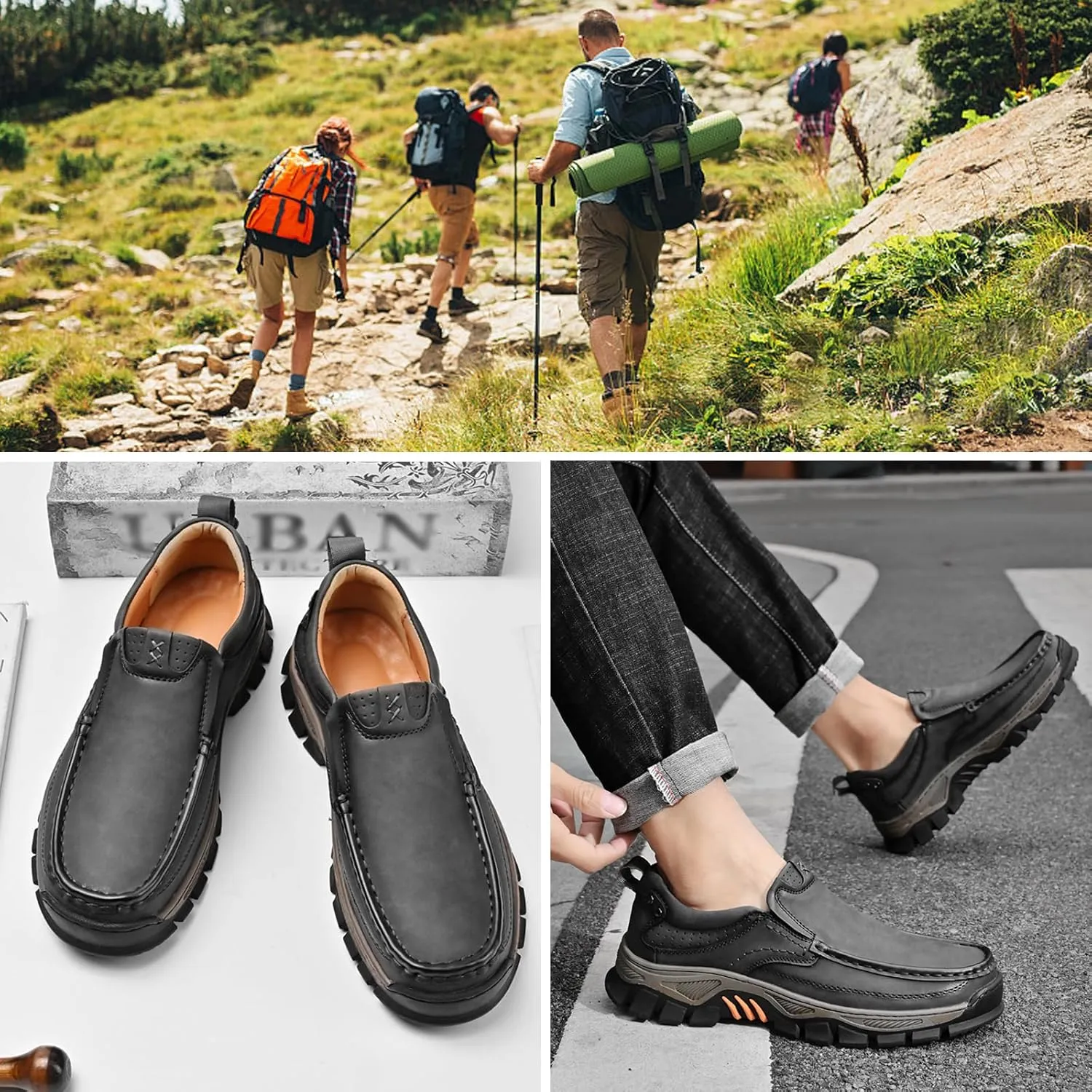 Men's Waterproof Hiking Shoes, Lightweight Breathable Casual Sneaker, Slip on Boots for Men Work Loafers, Orthopedic Slippers, for Travel, Camping, Running