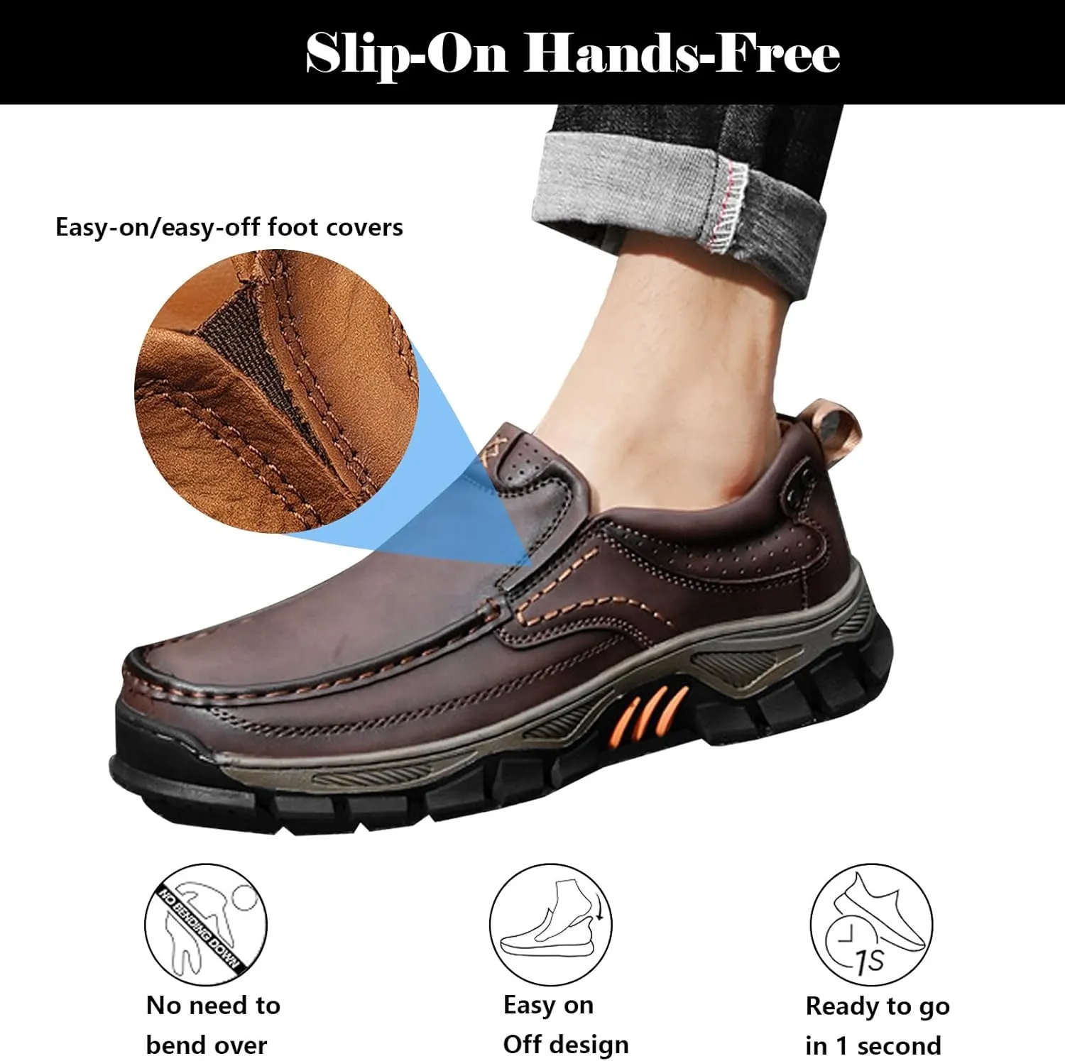 Men's Waterproof Hiking Shoes, Lightweight Breathable Casual Sneaker, Slip on Boots for Men Work Loafers, Orthopedic Slippers, for Travel, Camping, Running