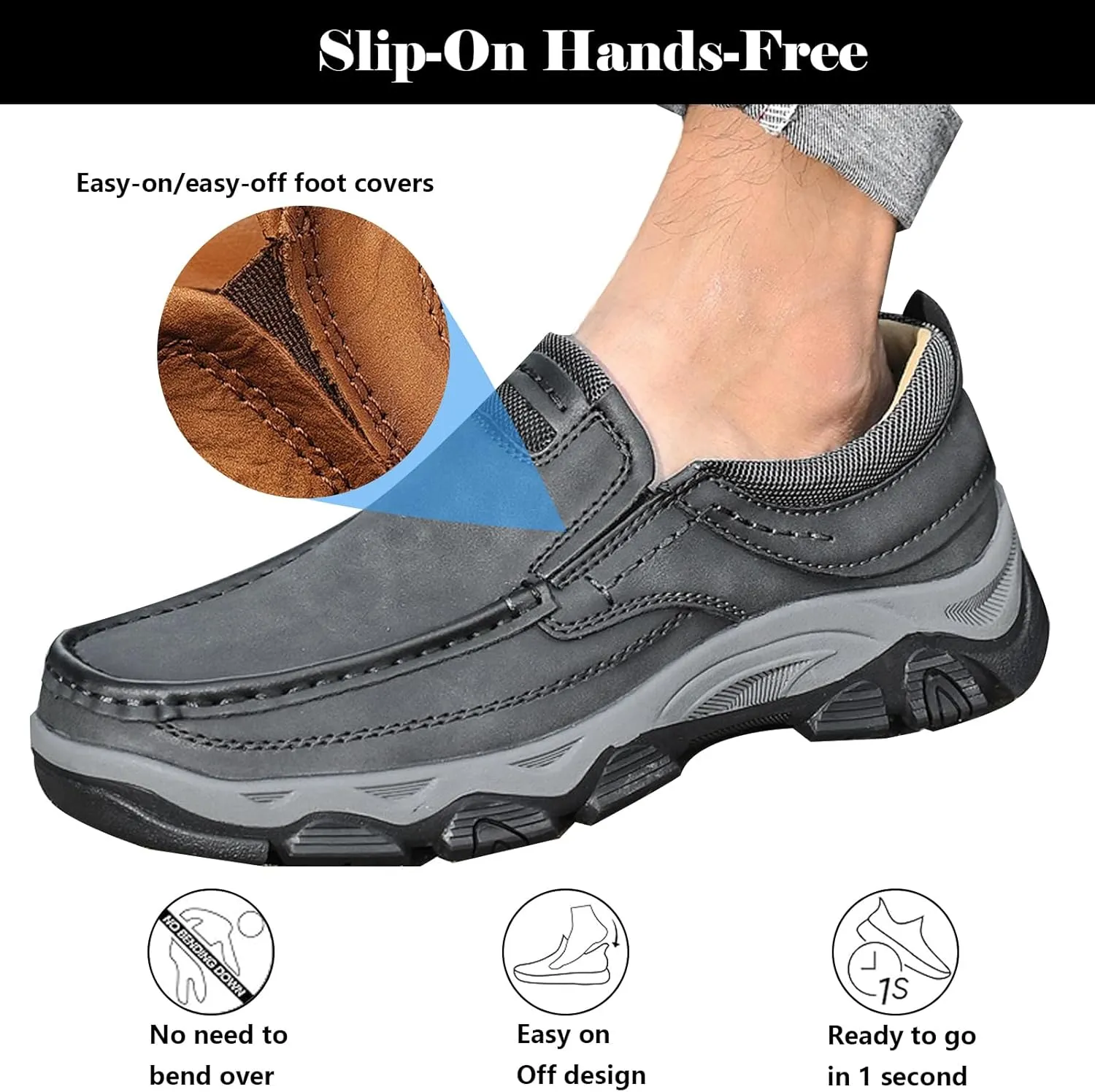 Men's Waterproof Hiking Shoes, Men Slip On Non Slip Work Loafers, Outdoor Lightweight Breathable Sneakers, for Travel, Camping, Running