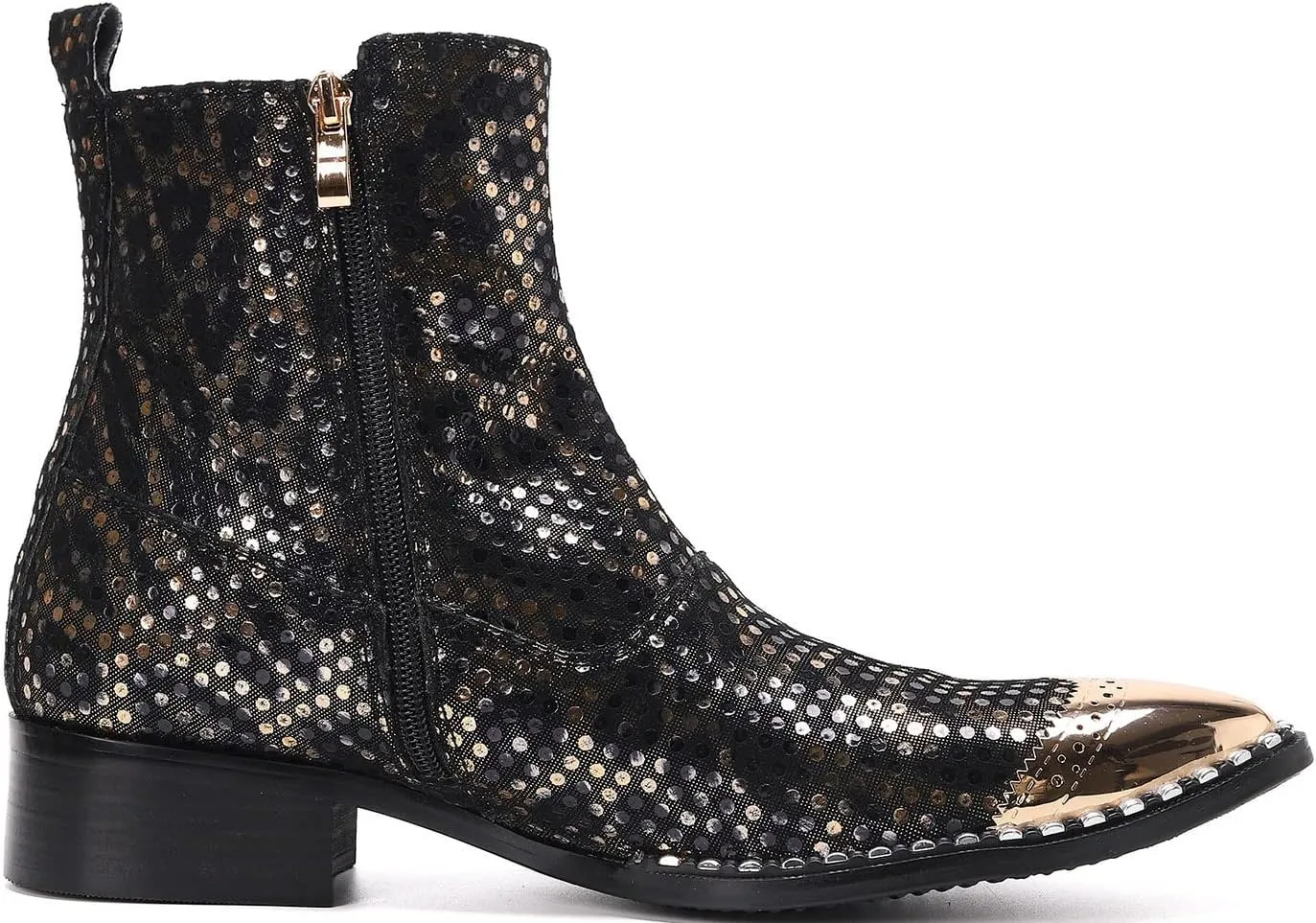 Mens Western Boots Dress Casual Party Disco Chelsea Boots Metal Wingtip Toe Genuine Leather Buckle Mid Top Boots Ballroom Rock Singer Prom Wedding Cowboy Boots