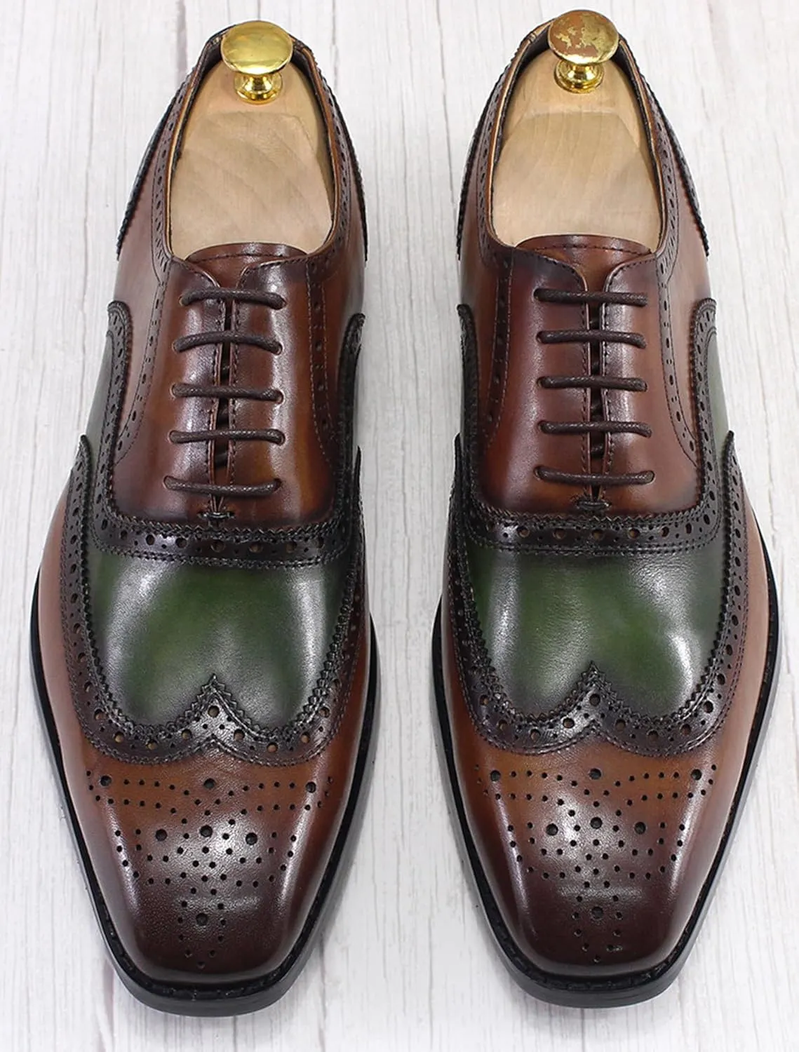 Mens Wingtips Brogues Oxfords Formal Dress Suit Shoes Genunie Leather Luxury Derby Men's Prom Wedding Business Causal Two Tone Shoes Fashion Comfortable Tuxedo Shoes for Men