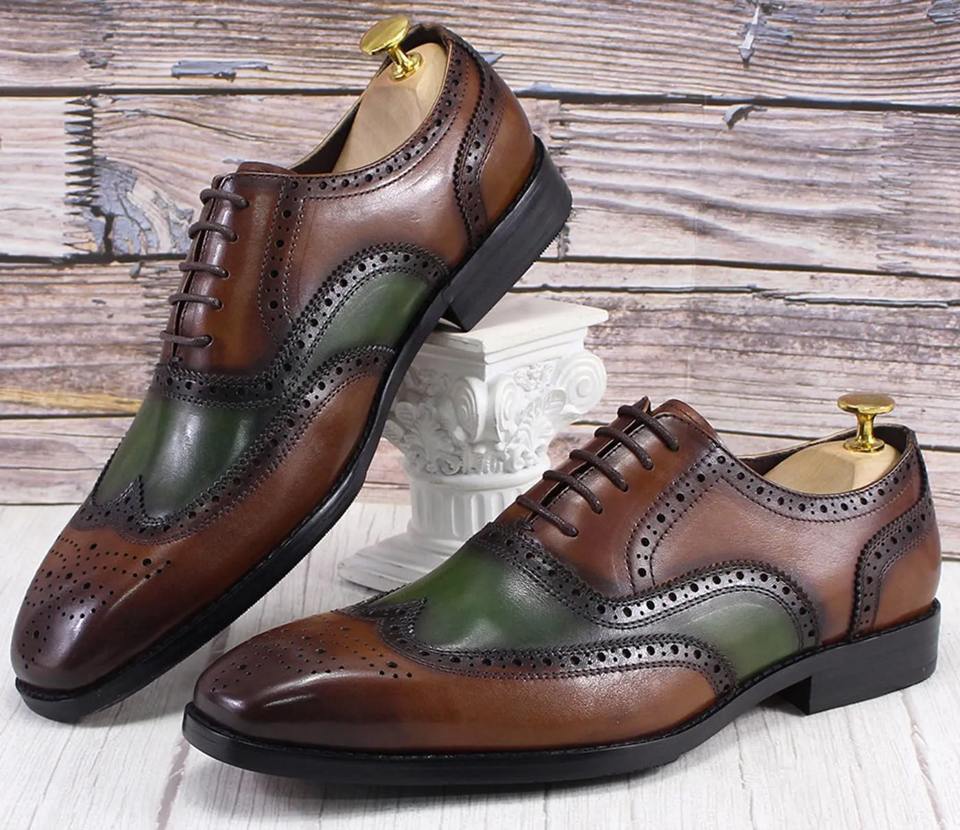 Mens Wingtips Brogues Oxfords Formal Dress Suit Shoes Genunie Leather Luxury Derby Men's Prom Wedding Business Causal Two Tone Shoes Fashion Comfortable Tuxedo Shoes for Men