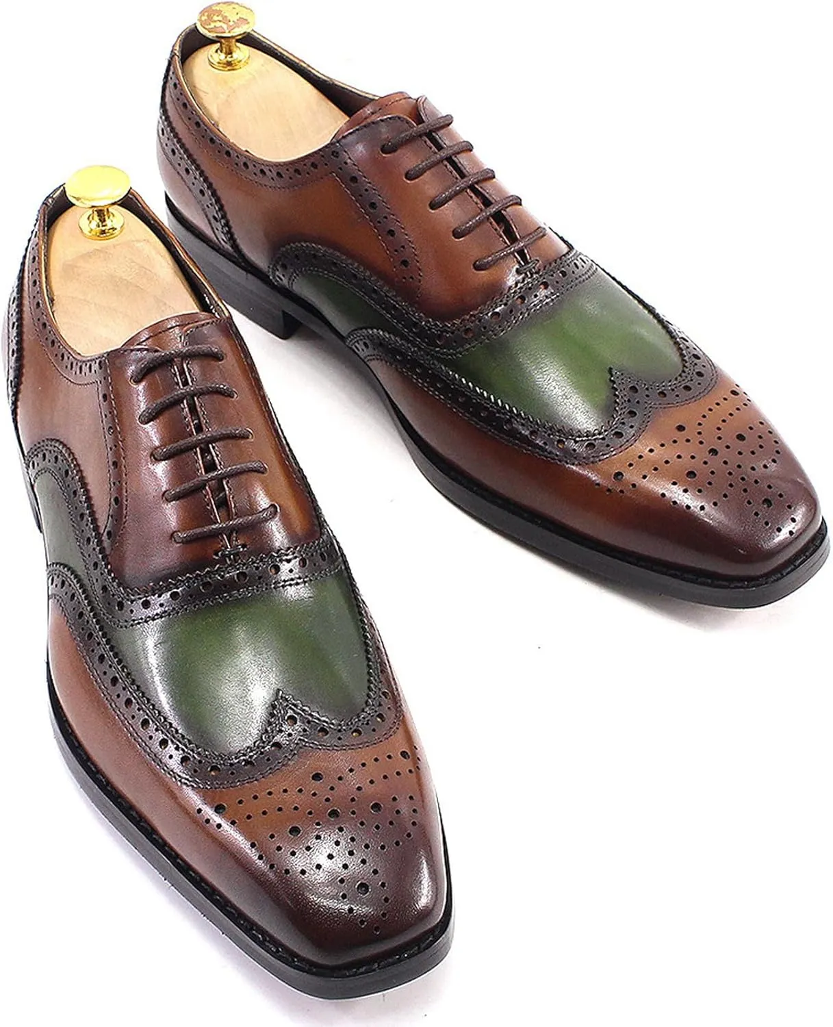 Mens Wingtips Brogues Oxfords Formal Dress Suit Shoes Genunie Leather Luxury Derby Men's Prom Wedding Business Causal Two Tone Shoes Fashion Comfortable Tuxedo Shoes for Men