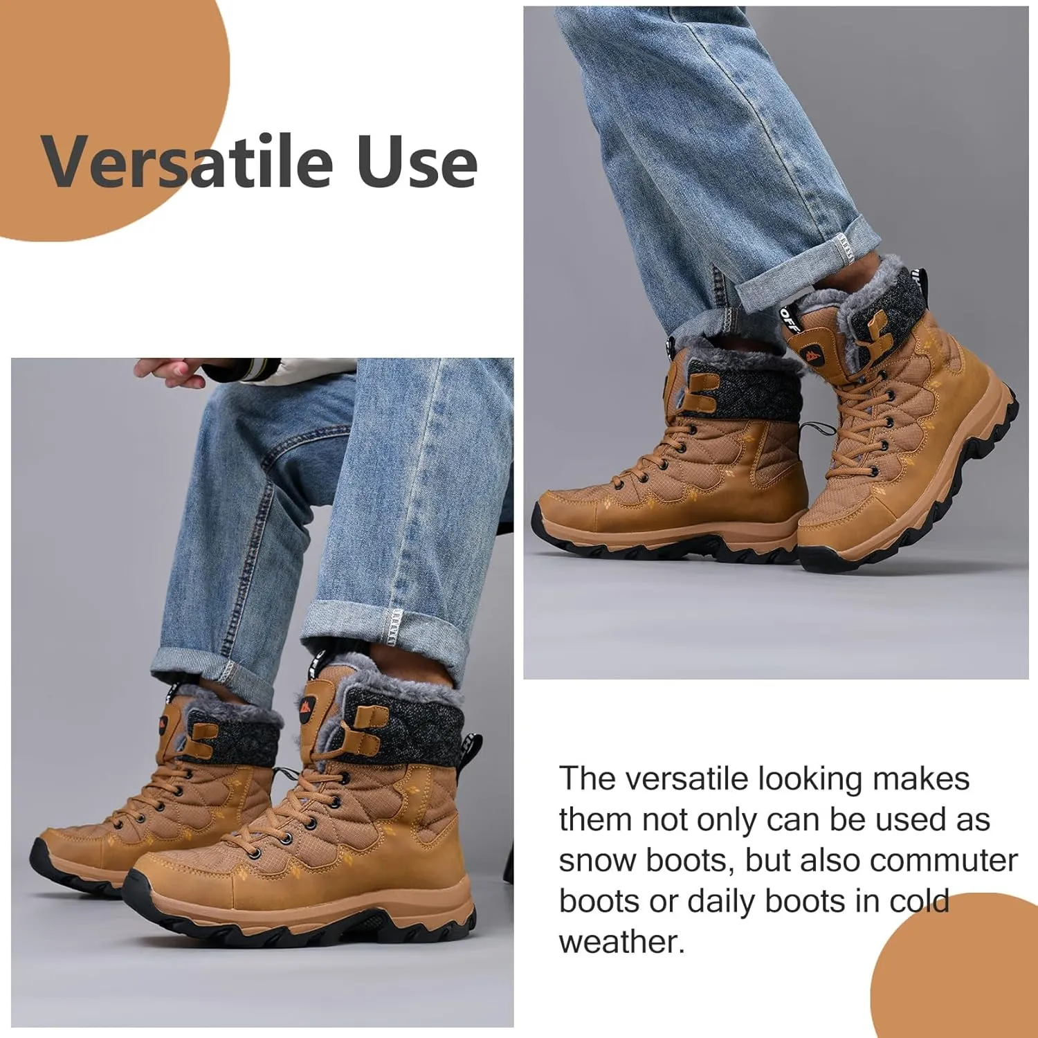 Men's Winter Snow Boots Water Resistant Non Slip Warm Outdoor Lightweight Comfortable Durable 7.1 IN Height Hiking Shoes