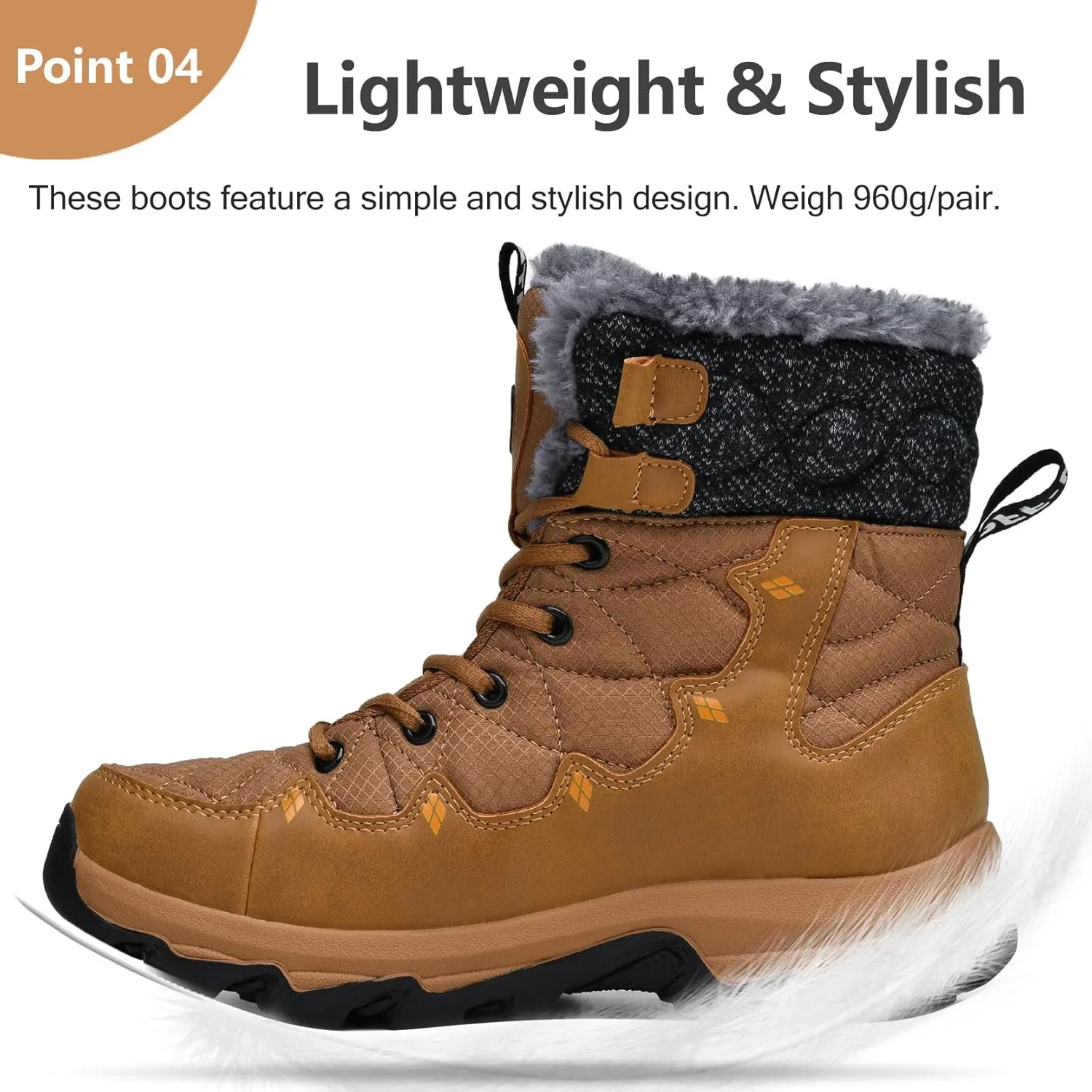 Men's Winter Snow Boots Water Resistant Non Slip Warm Outdoor Lightweight Comfortable Durable 7.1 IN Height Hiking Shoes