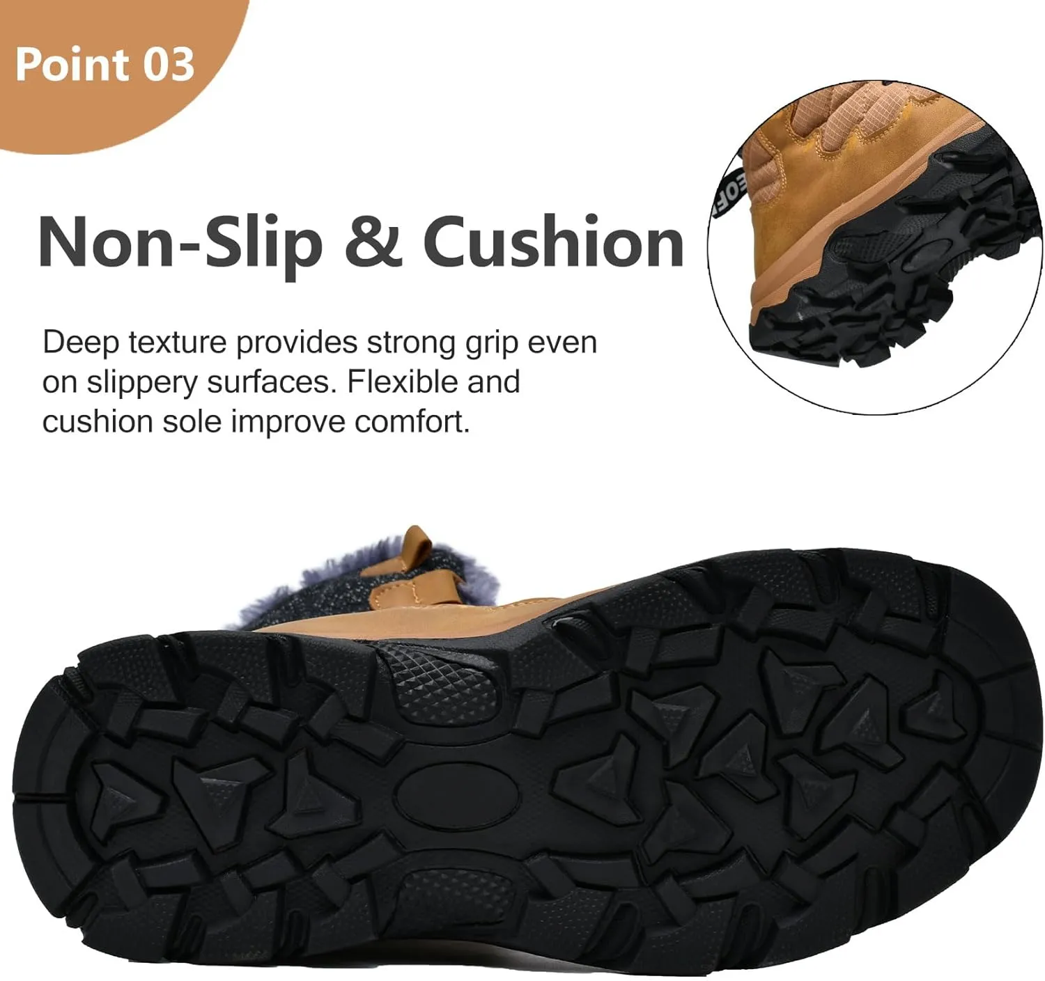 Men's Winter Snow Boots Water Resistant Non Slip Warm Outdoor Lightweight Comfortable Durable 7.1 IN Height Hiking Shoes