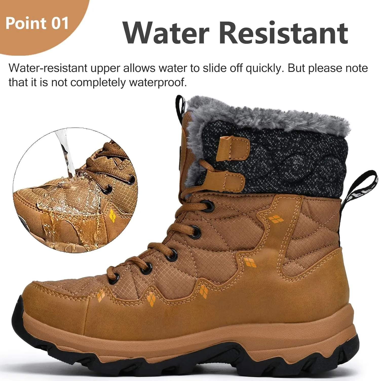 Men's Winter Snow Boots Water Resistant Non Slip Warm Outdoor Lightweight Comfortable Durable 7.1 IN Height Hiking Shoes