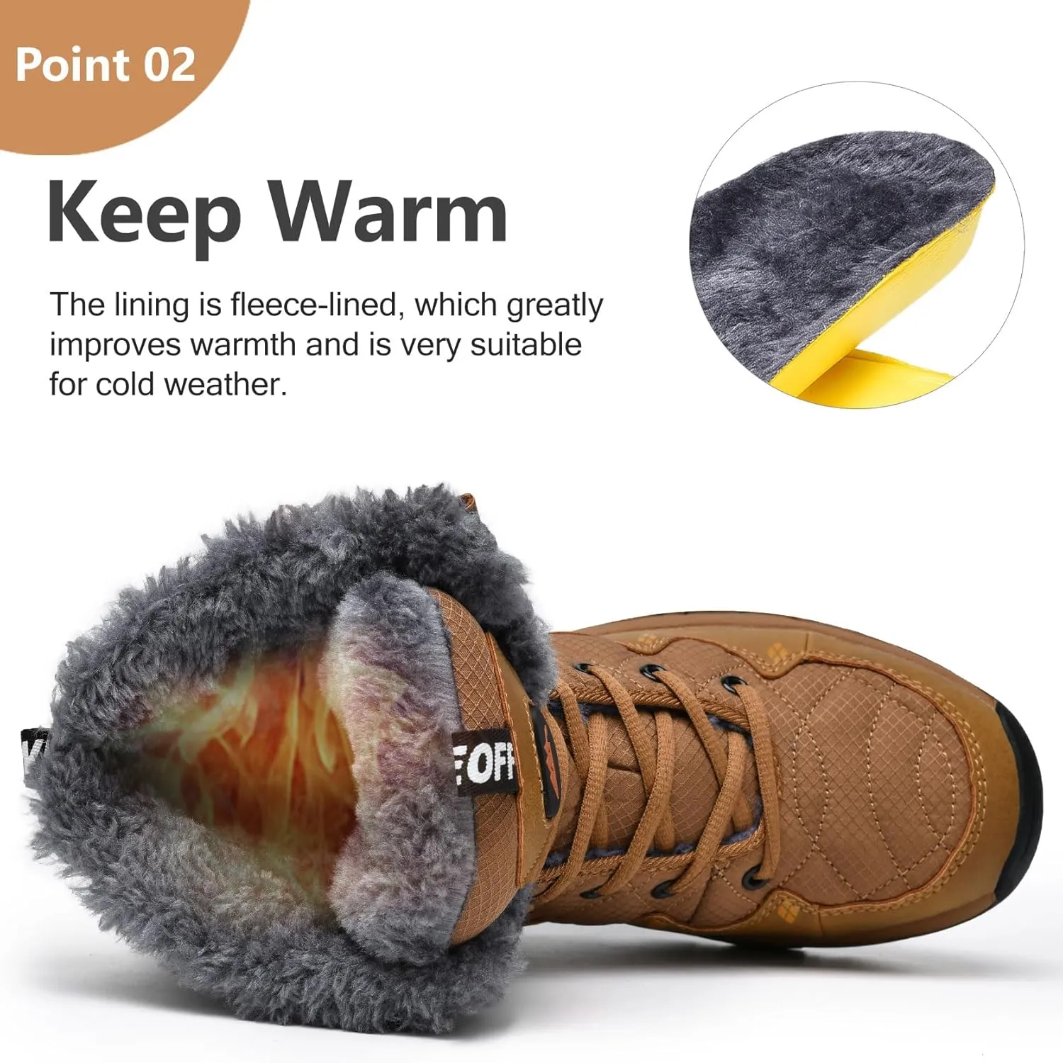 Men's Winter Snow Boots Water Resistant Non Slip Warm Outdoor Lightweight Comfortable Durable 7.1 IN Height Hiking Shoes