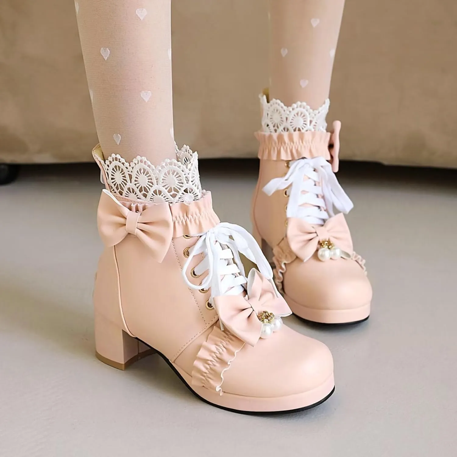 MEOTINA Goth Platform Boots Chunky High Heels Ankle Boots Lace Buckle Gothic Cosplay Booties Zipper Punk Shoes