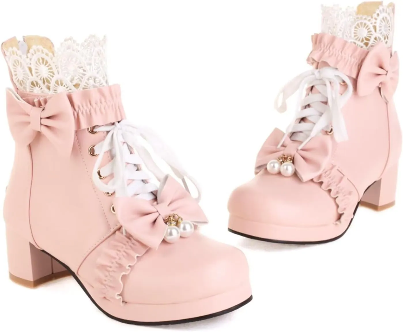 MEOTINA Goth Platform Boots Chunky High Heels Ankle Boots Lace Buckle Gothic Cosplay Booties Zipper Punk Shoes