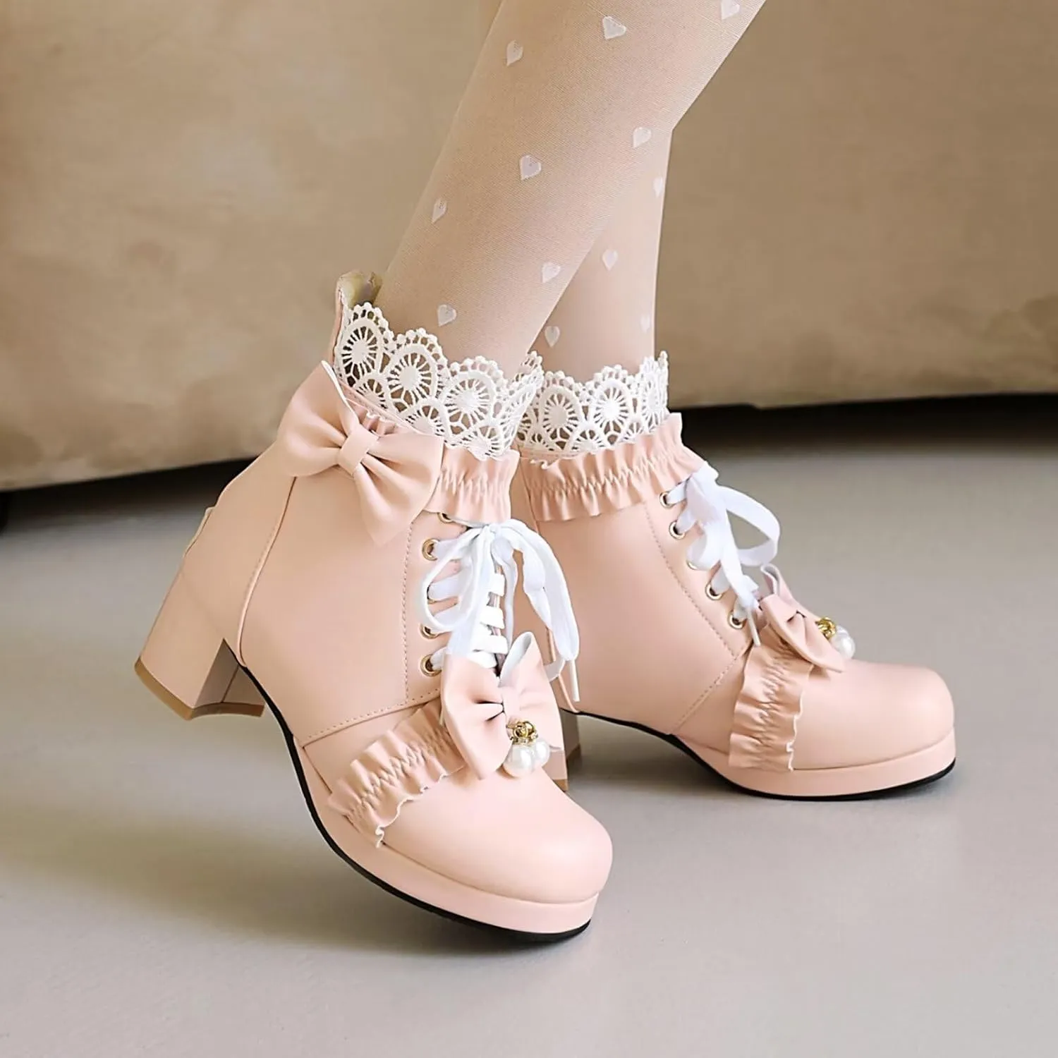 MEOTINA Goth Platform Boots Chunky High Heels Ankle Boots Lace Buckle Gothic Cosplay Booties Zipper Punk Shoes