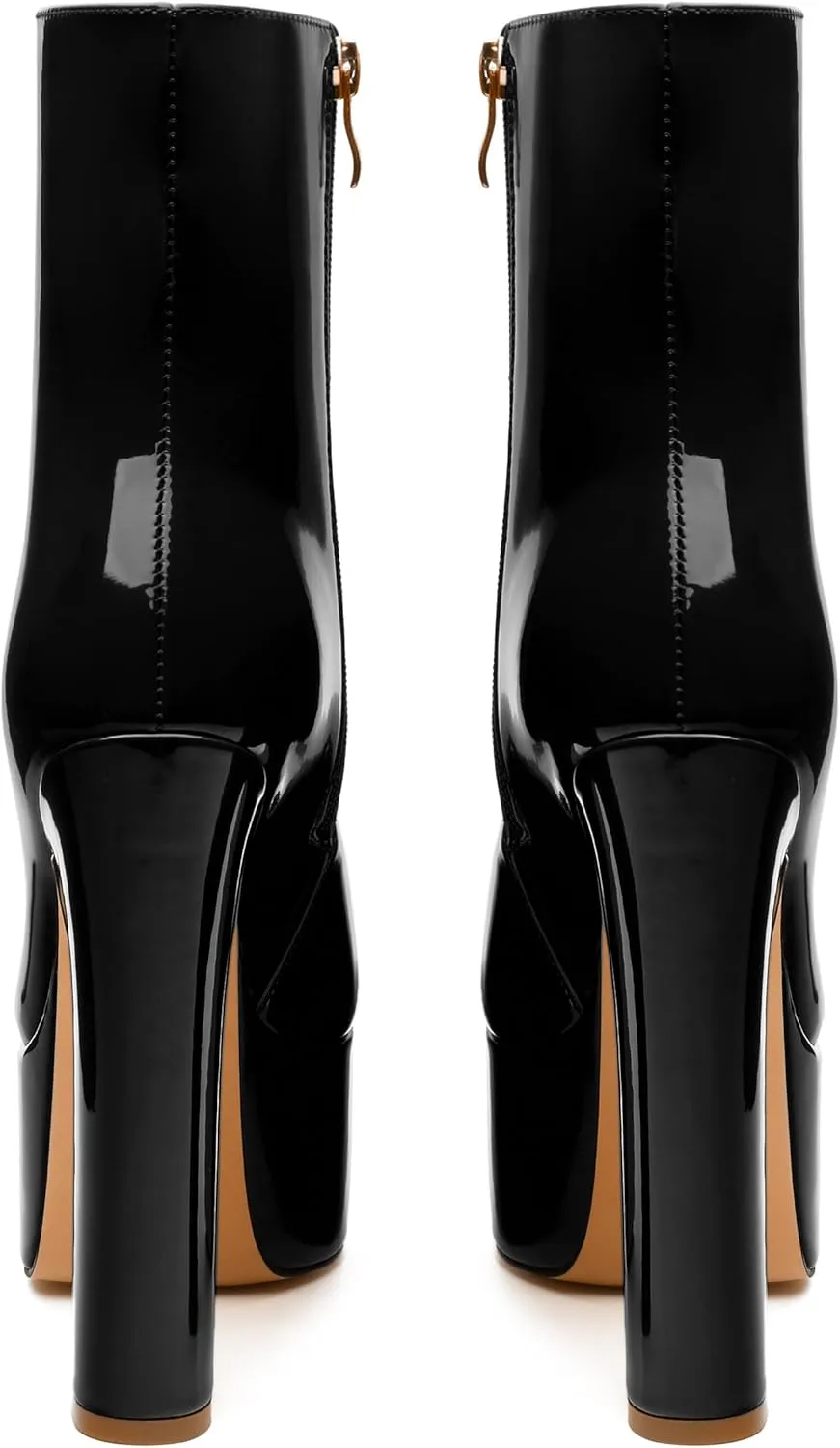 MERRORI Platform Ankle Boots for Women Gogo Boots with Round Toe High Chunky Block Heels Side Zipper Patent Fashion Short Booties