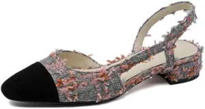 MICIFA slingback flats for women, Round Toe Low heel Sandals Fashion Splicing Dress Shoes for Women