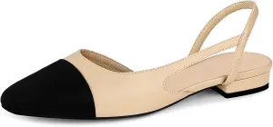 MICIFA slingback flats for women, Round Toe Low heel Sandals Fashion Splicing Dress Shoes for Women
