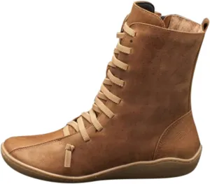 Mid Calf Boots for Women Flat Boots for Women Comfy Round Toe Lace up Flat Bottom Side Zipper Fashion Women Boots