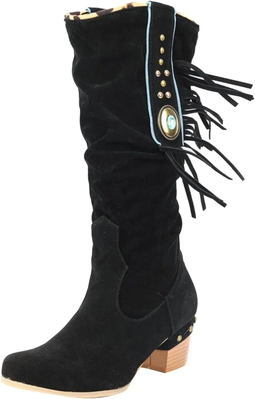 Mid Calf Boots New Women's Knit Boots Breathable Knit Stretch Boots Pointed Toe Square Heel Sleeve Short Boots