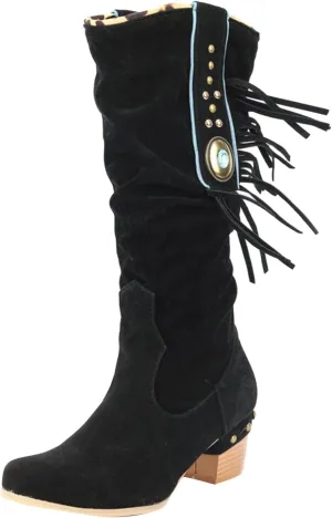 Mid Calf Boots New Women's Knit Boots Breathable Knit Stretch Boots Pointed Toe Square Heel Sleeve Short Boots