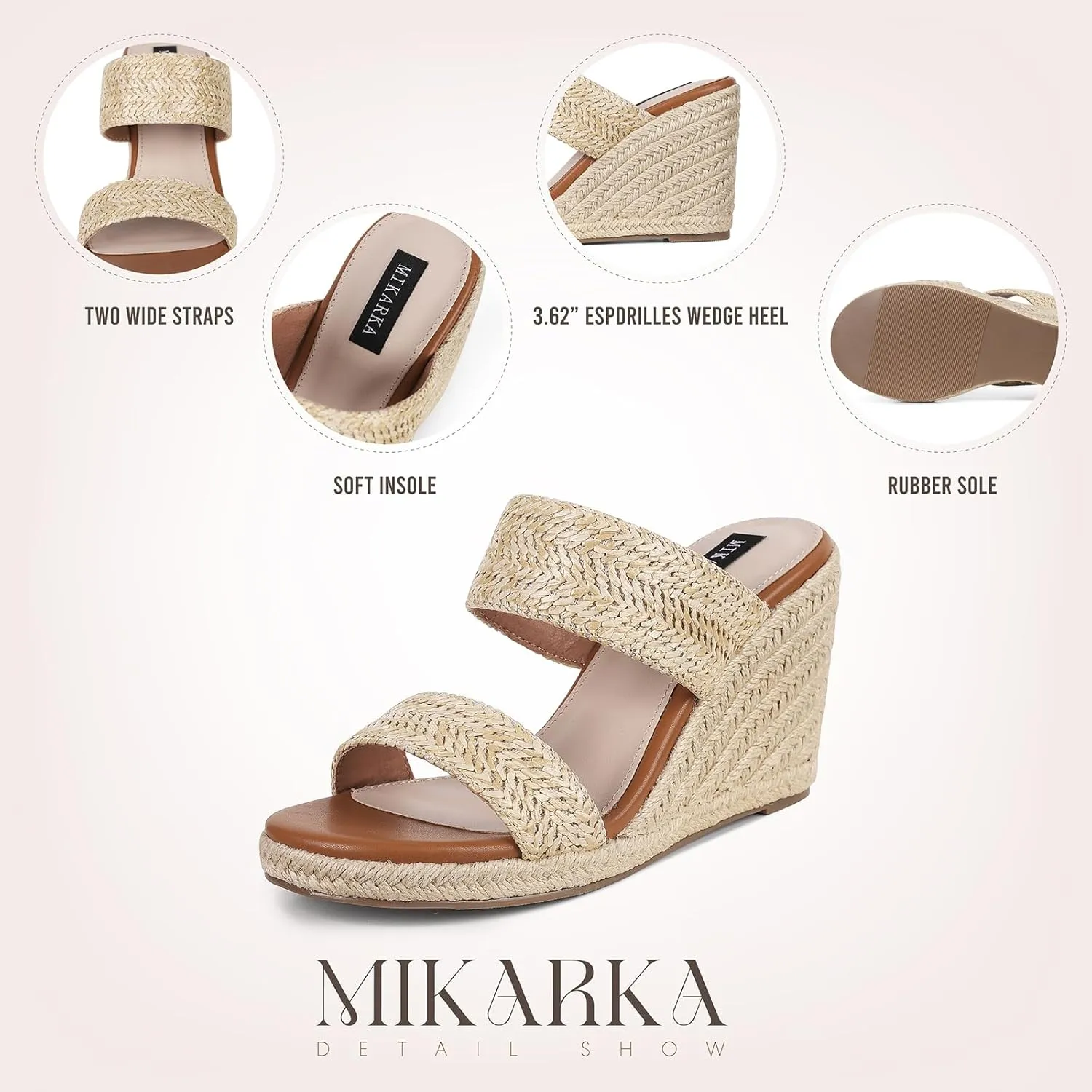 mikarka Slip On Wedge Sandals for Women Open Toe Espadrilles Platform Slides Dressy High Heel Beach Summer Sandal Comfortable Wedges Shoe Mules