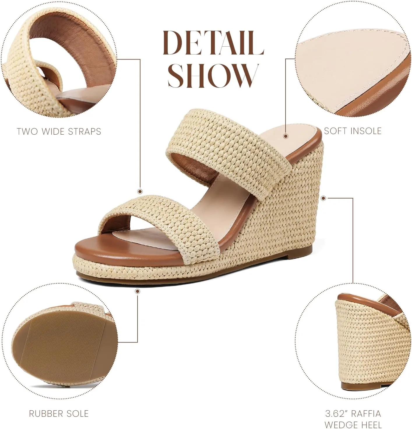 mikarka Slip On Wedge Sandals for Women Open Toe Espadrilles Platform Slides Dressy High Heel Beach Summer Sandal Comfortable Wedges Shoe Mules