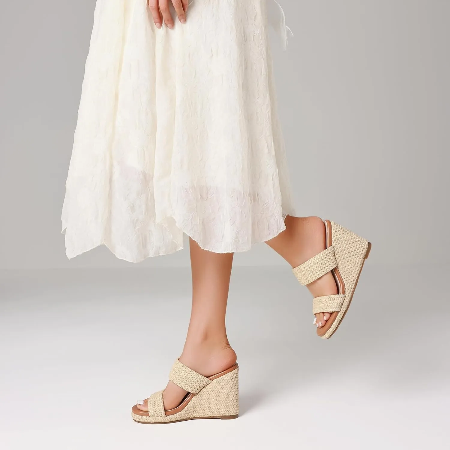 mikarka Slip On Wedge Sandals for Women Open Toe Espadrilles Platform Slides Dressy High Heel Beach Summer Sandal Comfortable Wedges Shoe Mules