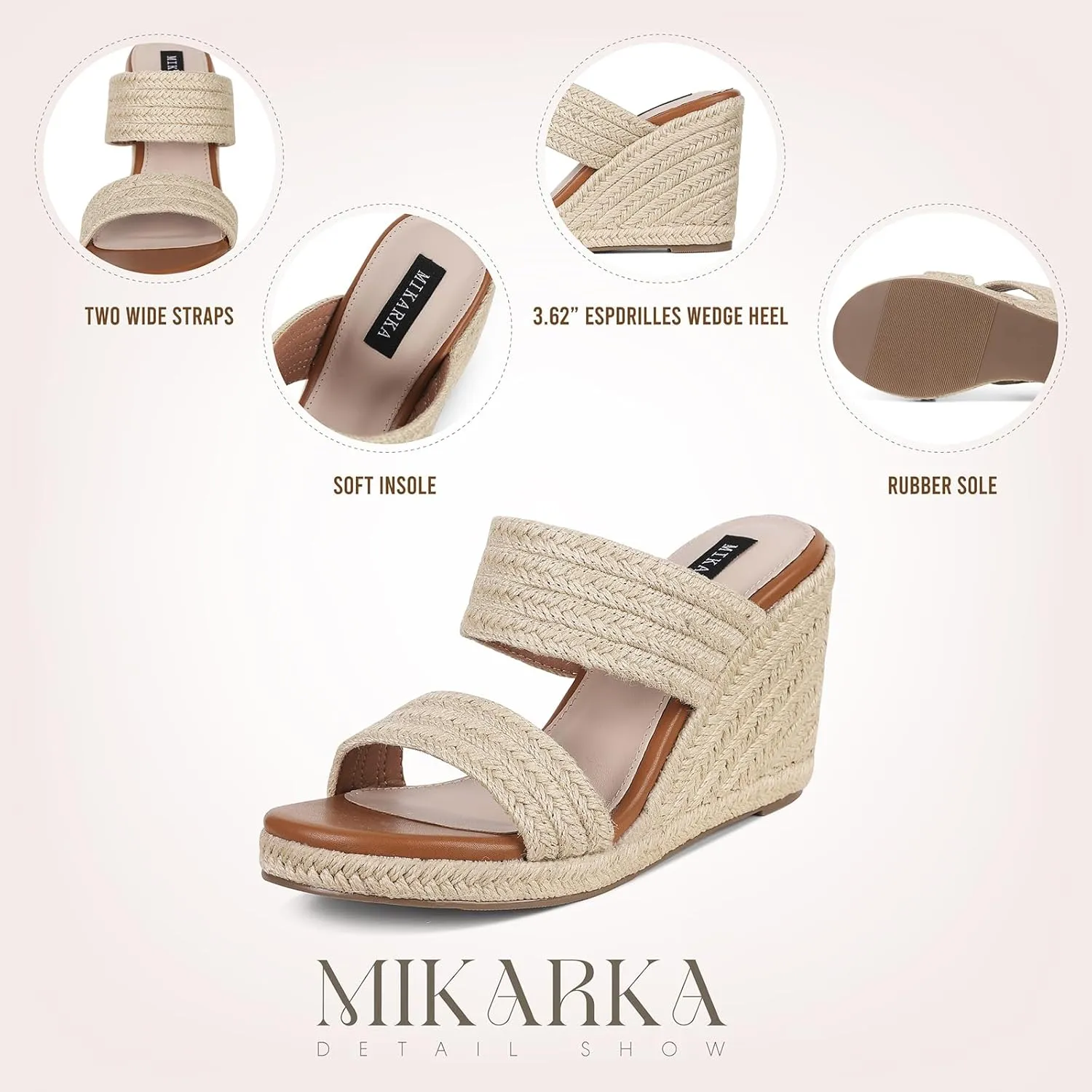 mikarka Slip On Wedge Sandals for Women Open Toe Espadrilles Platform Slides Dressy High Heel Beach Summer Sandal Comfortable Wedges Shoe Mules