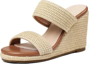 mikarka Slip On Wedge Sandals for Women Open Toe Espadrilles Platform Slides Dressy High Heel Beach Summer Sandal Comfortable Wedges Shoe Mules