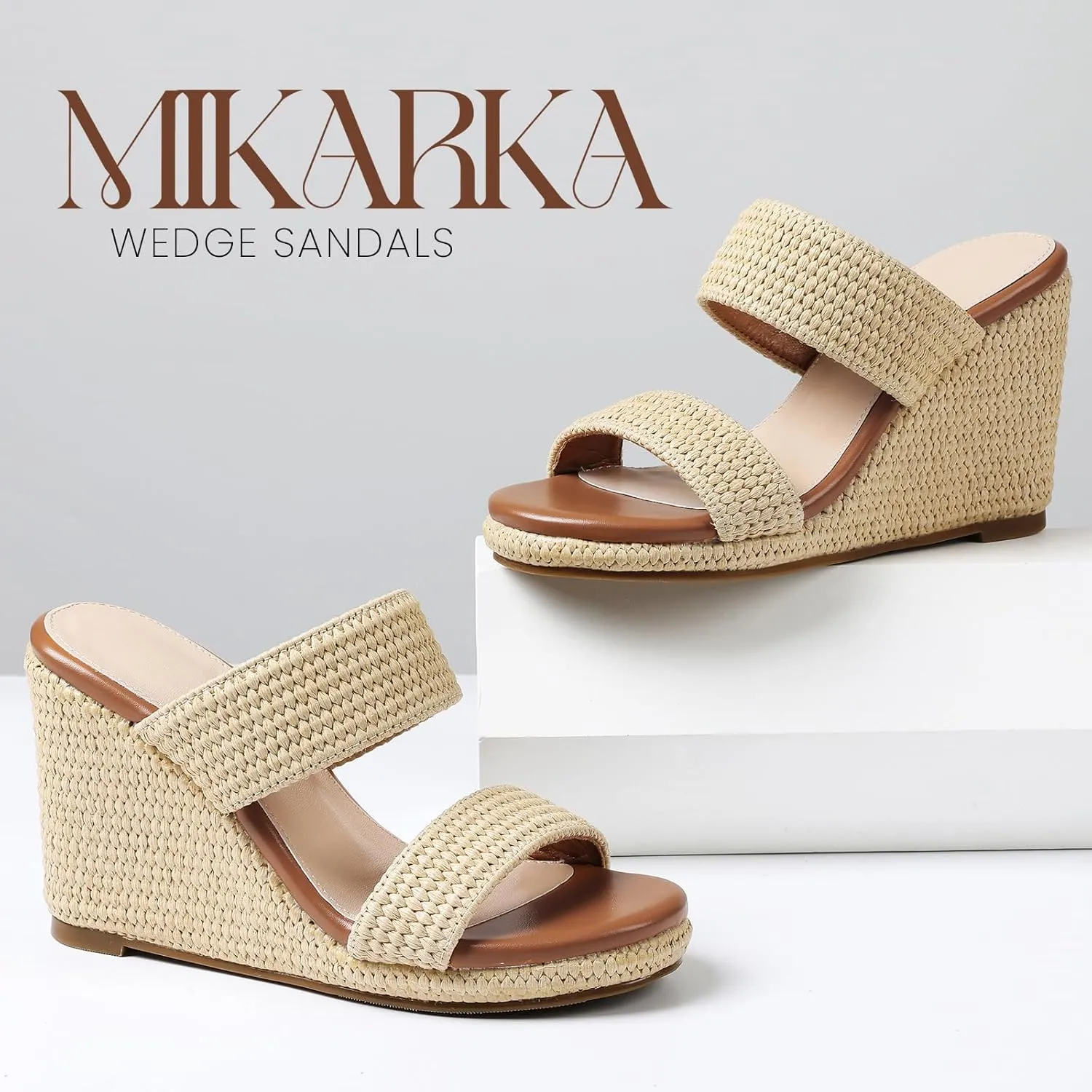 mikarka Slip On Wedge Sandals for Women Open Toe Espadrilles Platform Slides Dressy High Heel Beach Summer Sandal Comfortable Wedges Shoe Mules