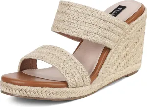 mikarka Slip On Wedge Sandals for Women Open Toe Espadrilles Platform Slides Dressy High Heel Beach Summer Sandal Comfortable Wedges Shoe Mules