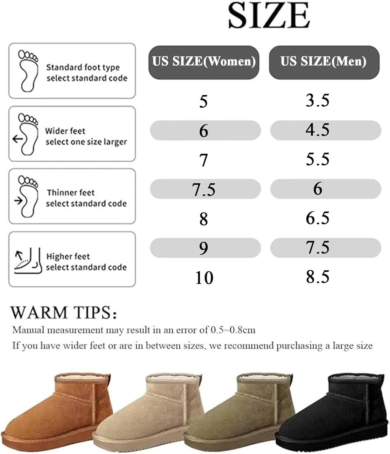 Mini Snow Boots for Women Anti-Slip Womens Boots Fur Fleece Lined Ankle Boot Winter Suede Snow Boots Indoor & Outdoor
