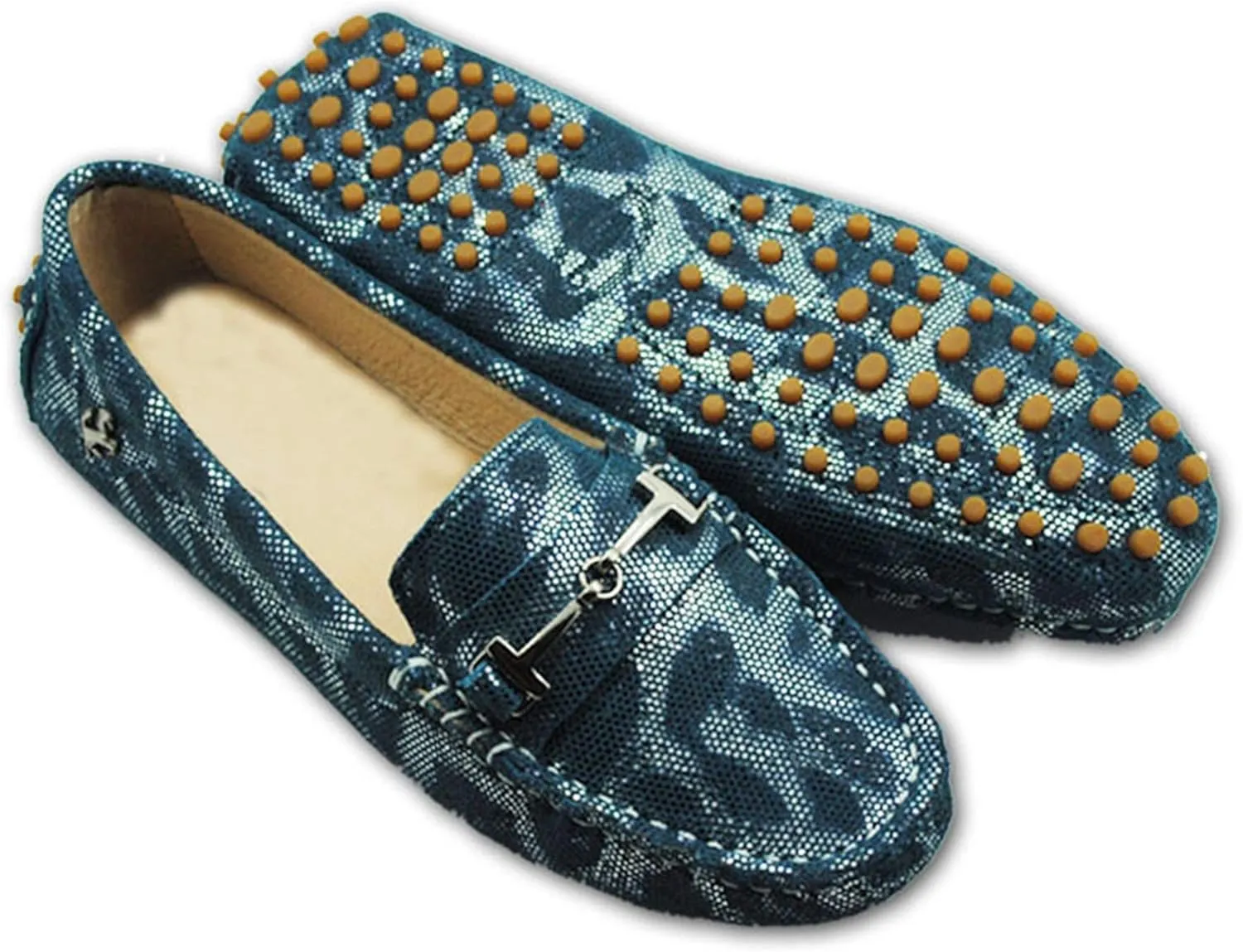 Minishion Loafers for Women Metallic Buckle Driving Shoes YB96015