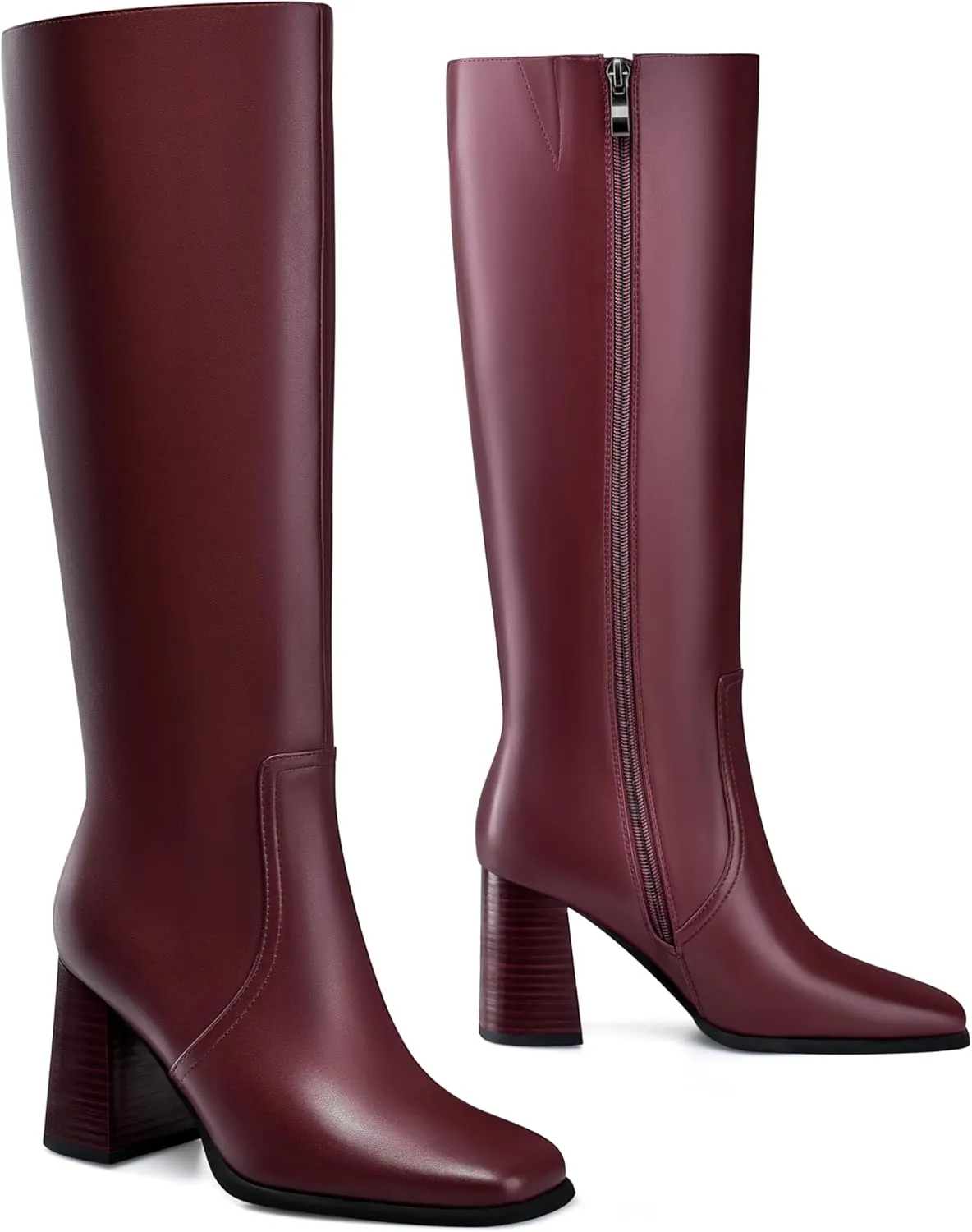 MIRAAZZURRA Knee High Boots Women Chunky Heel Square Toe Tall Boots Side Zipper Fall Winter Long Boots for Daily Party Dress Work