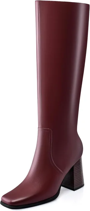 MIRAAZZURRA Knee High Boots Women Chunky Heel Square Toe Tall Boots Side Zipper Fall Winter Long Boots for Daily Party Dress Work
