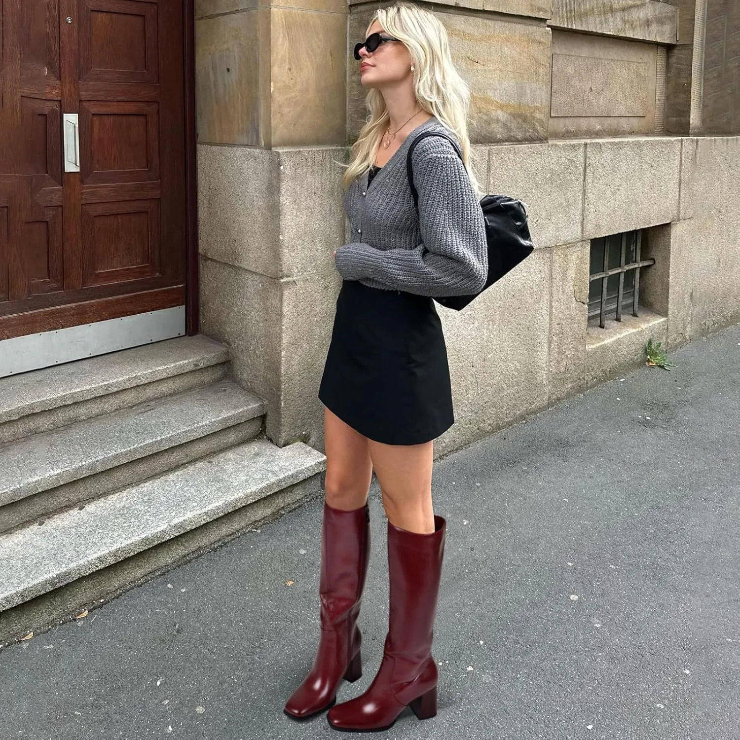 MIRAAZZURRA Knee High Boots Women Chunky Heel Square Toe Tall Boots Side Zipper Fall Winter Long Boots for Daily Party Dress Work