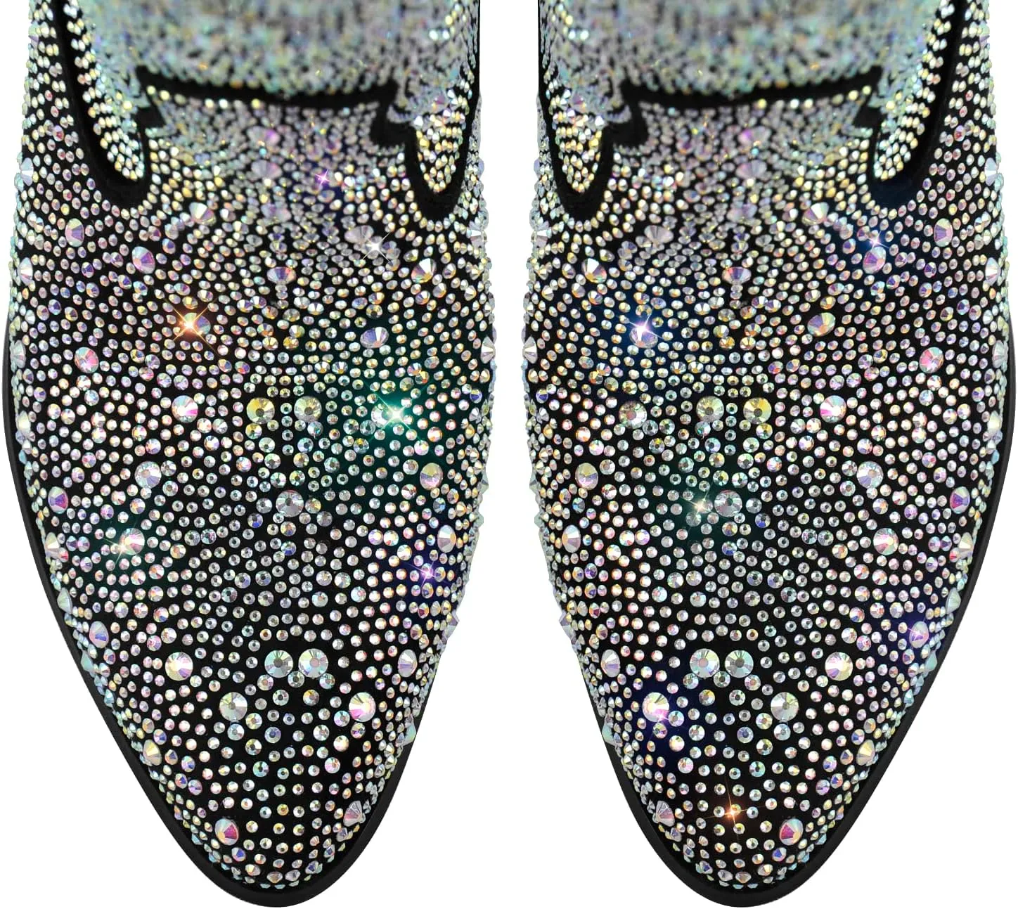 MissHeel Sparkly Rhinestones Knee High Boots Chunky Heels