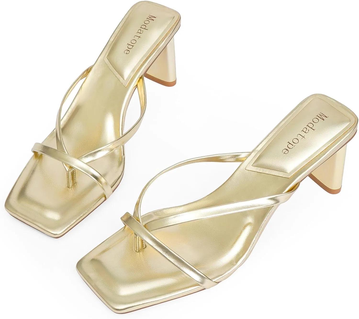 Modatope Flip Flop Heels Thong Sandals Heeled Mules for Women Square Toe Low Heels Chunky Block Heeled Slides