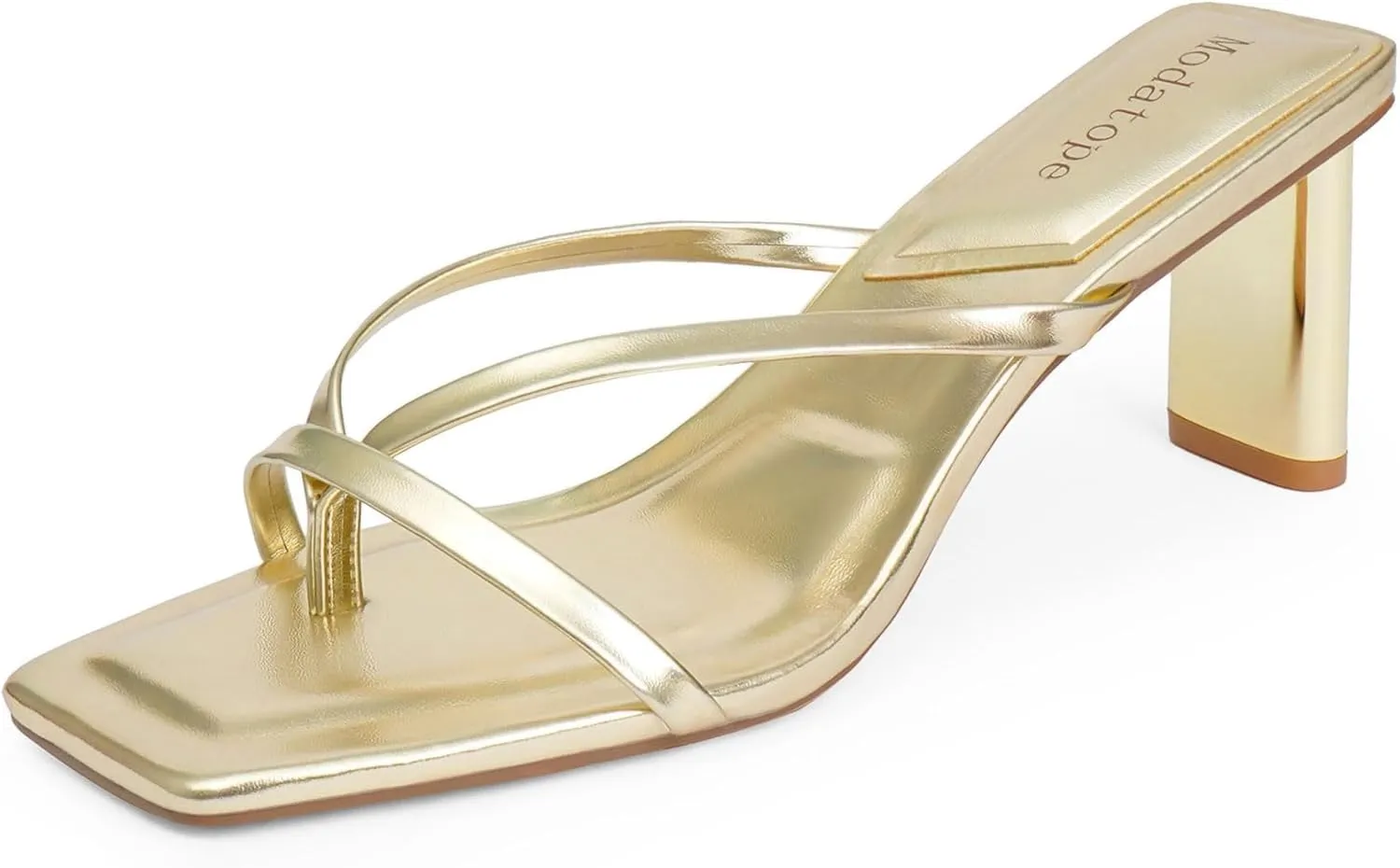 Modatope Flip Flop Heels Thong Sandals Heeled Mules for Women Square Toe Low Heels Chunky Block Heeled Slides