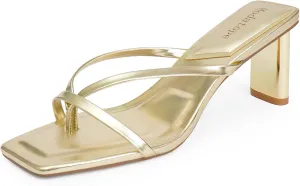 Modatope Flip Flop Heels Thong Sandals Heeled Mules for Women Square Toe Low Heels Chunky Block Heeled Slides