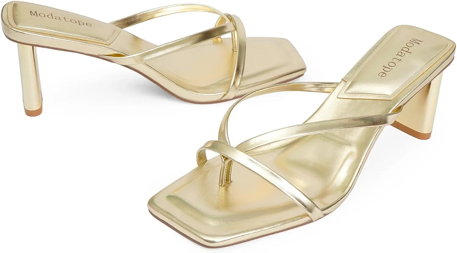 Modatope Flip Flop Heels Thong Sandals Heeled Mules for Women Square Toe Low Heels Chunky Block Heeled Slides