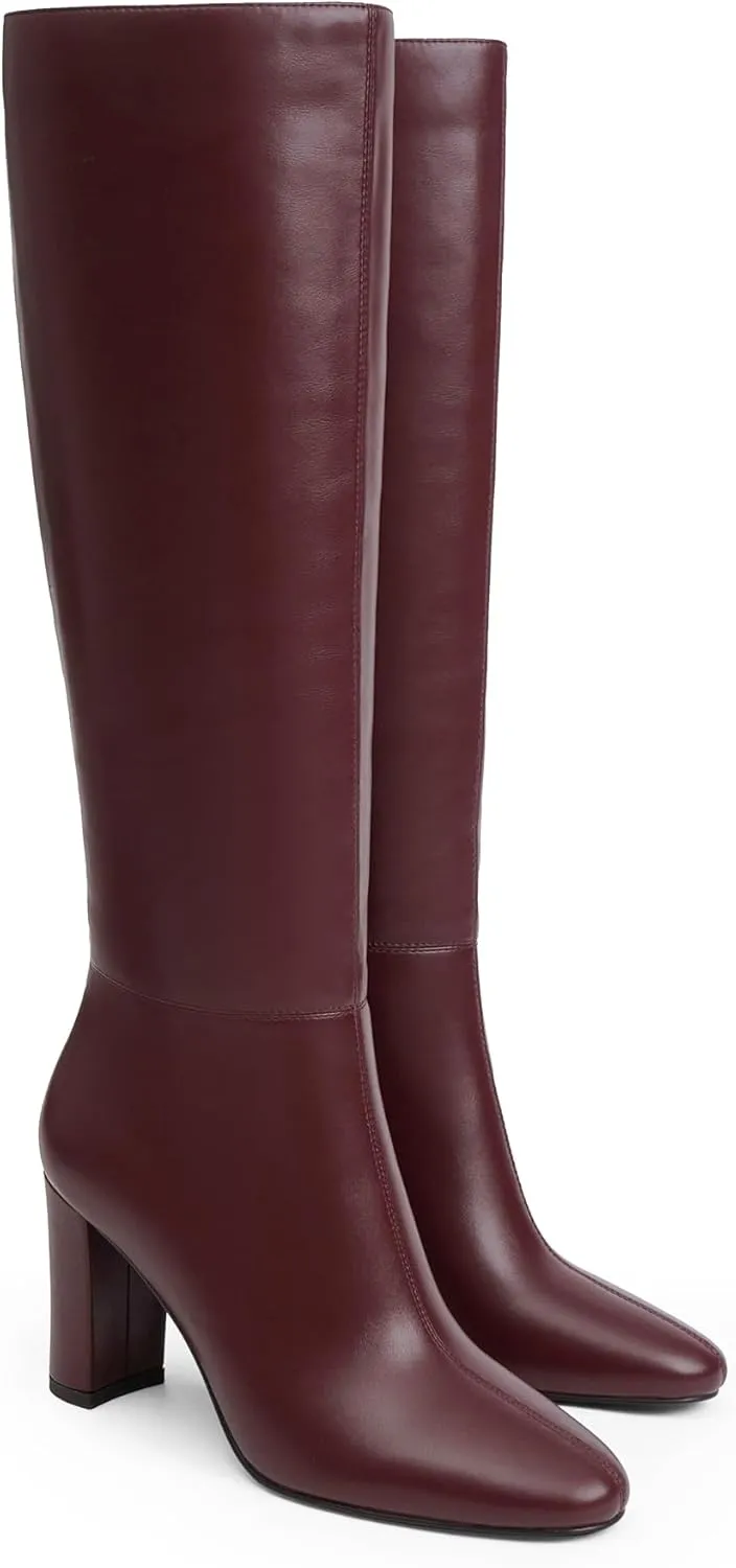 Modatope Knee High Boots for Women Chunky Heel Rounded Toe Womens Tall Boots
