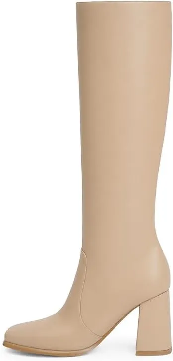 Modatope Knee High Boots Women Chunky Heel Square Toe Tall Boot for Women High Heel Side Zipper Long Boots