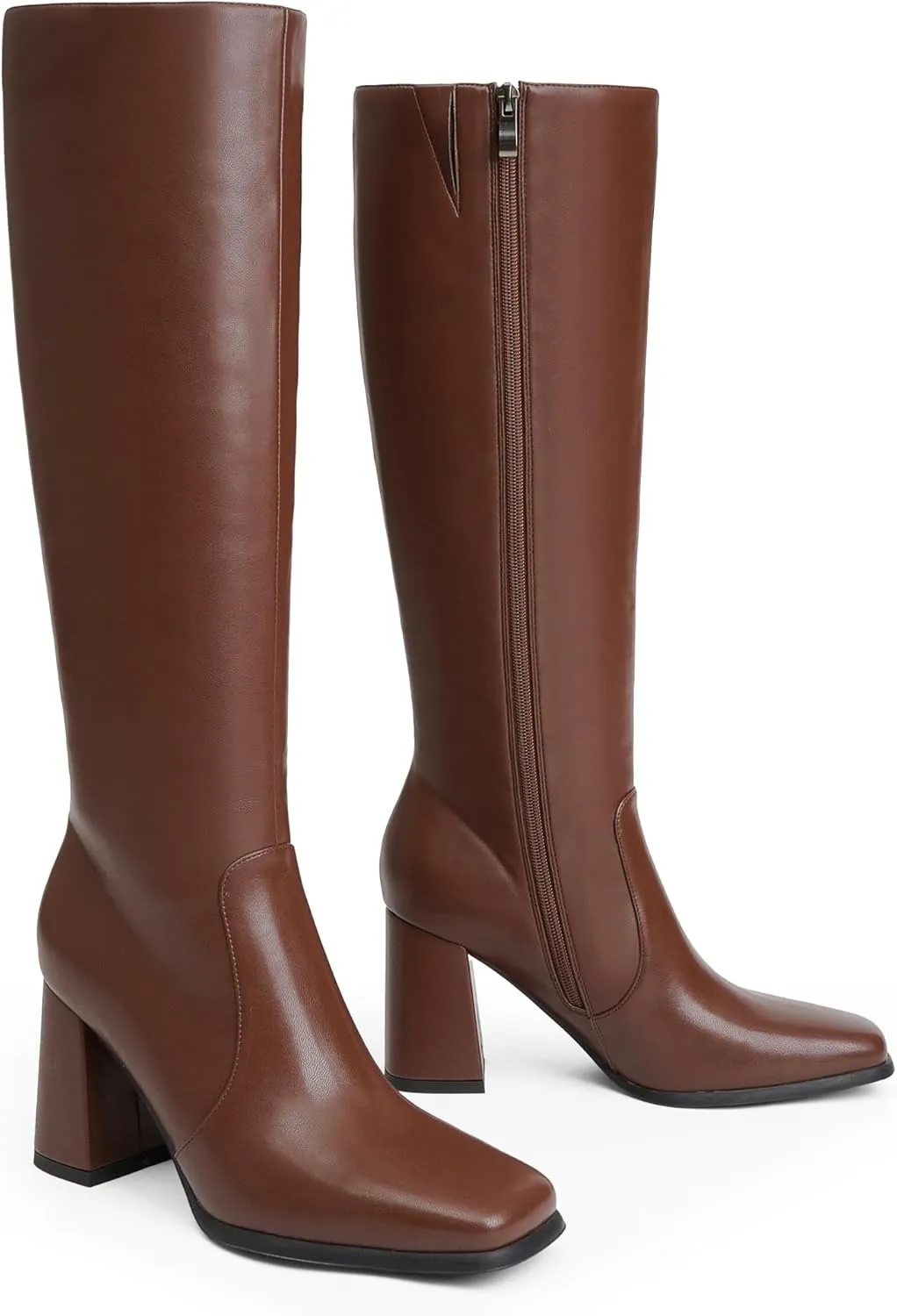 Modatope Knee High Boots Women Chunky Heel Square Toe Tall Boots for Women High Heel Side Zipper Long Boots