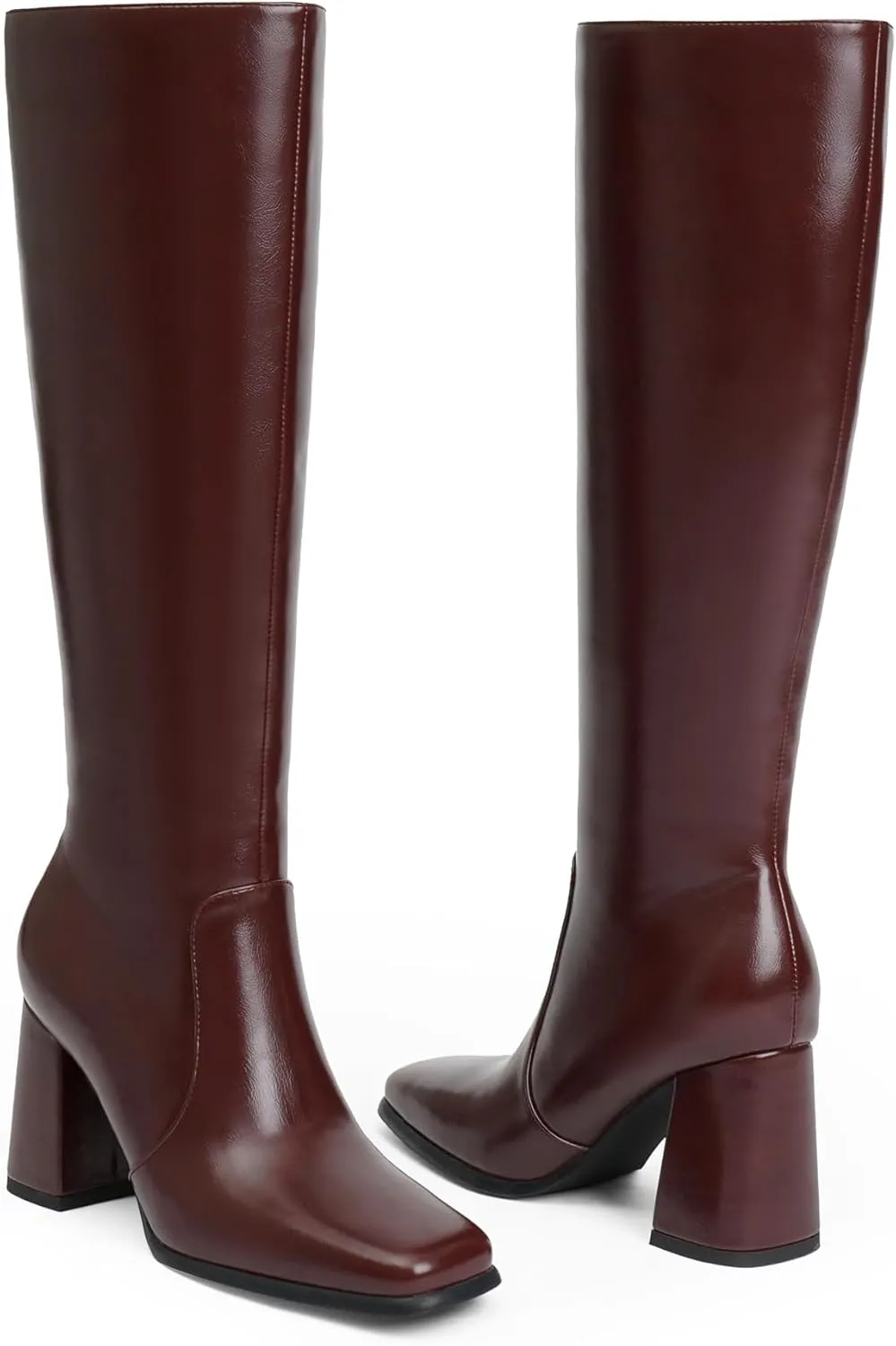Modatope Knee High Boots Women Chunky Heel Square Toe Tall Boots for Women High Heel Side Zipper Long Boots