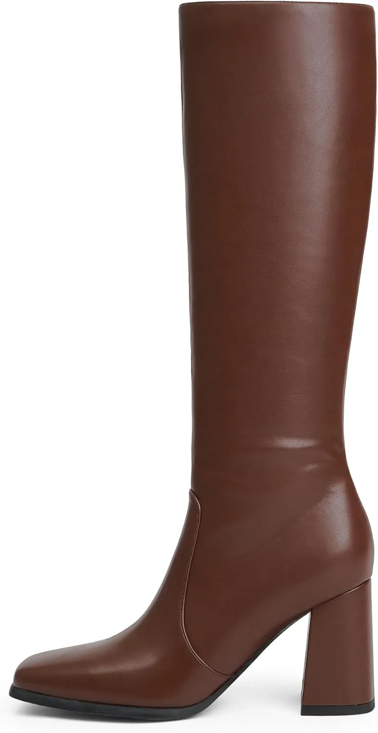 Modatope Knee High Boots Women Chunky Heel Square Toe Tall Boots for Women High Heel Side Zipper Long Boots